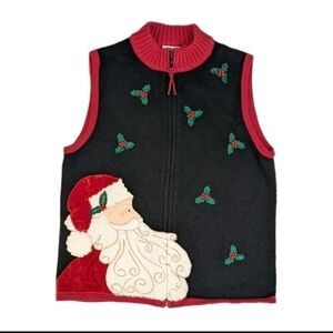 Festive Santa Black and Red Sweater Vest